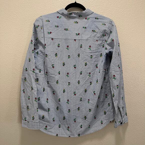 Primark Novelty Cactus Striped Collared Button Up Blouse Shirt Size 6 - Picture 8 of 8